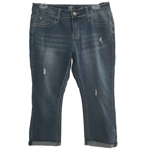 New Directions Size 8 Distressed Cuffed Cropped Jeans Blinged Pockets - Picture 1 of 5